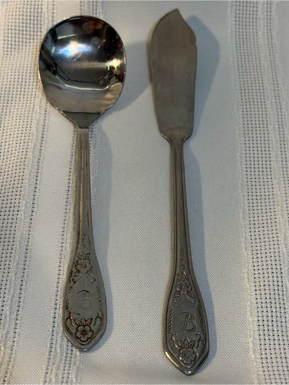 Monogram “B” Customcraft Condiment Spoon And Spreader Knife Flatware Set